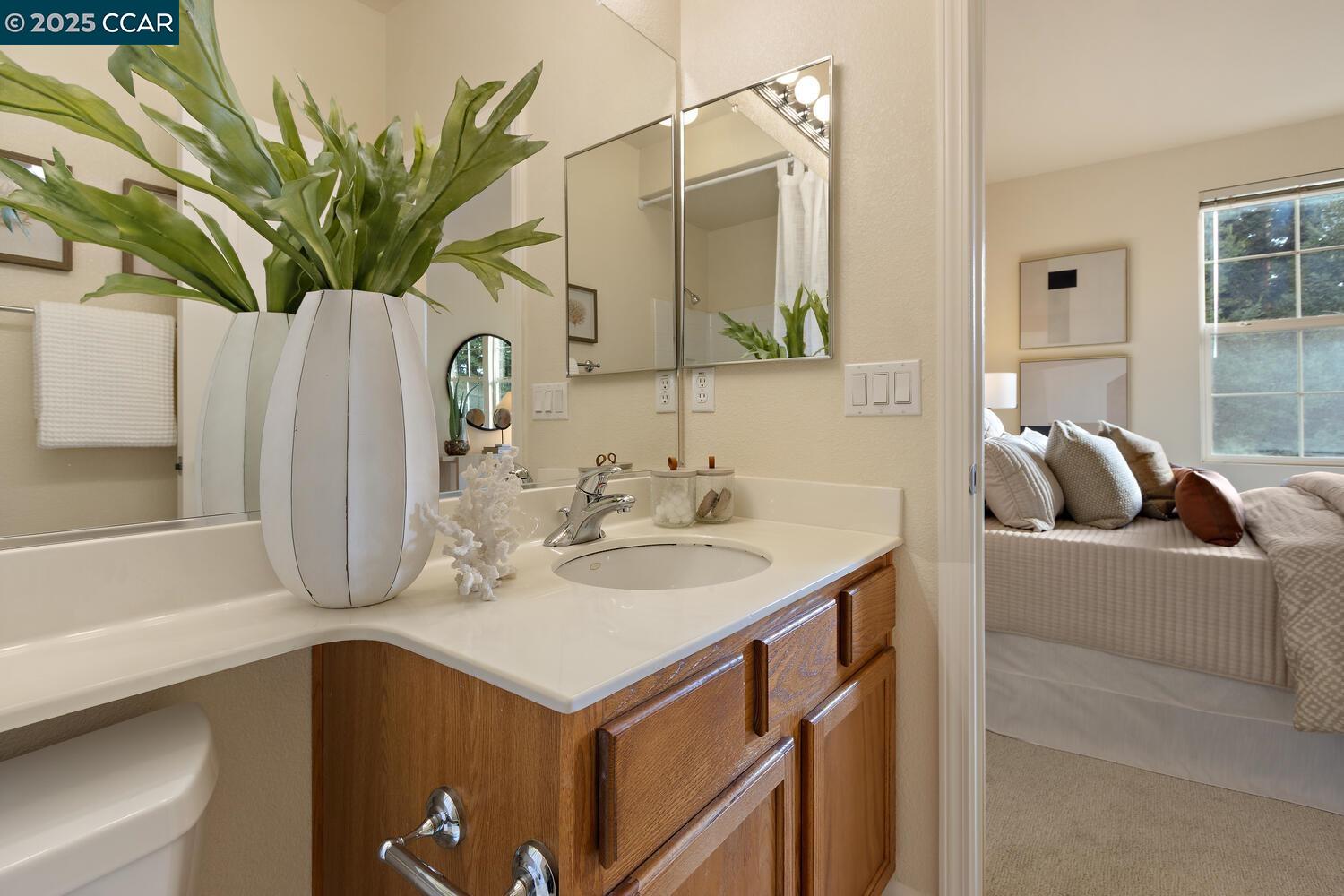 31 Picasso Court Pleasant Hill, CA 94523 - Photo 26 of 36 a bathroom with a sink a mirror and a potted plant