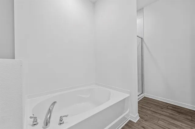 a bathroom with a bathtub