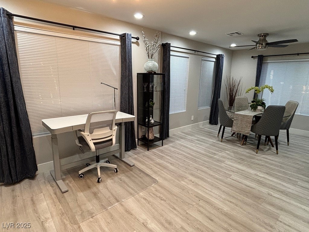 2784 Fountain Ridge Lane Henderson, NV 89074 - Photo 10 of 37 Home office featuring recessed lighting, light wood-type flooring, and ceiling fan