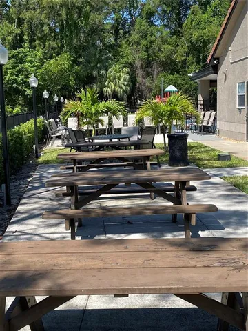 a brick building with a yard