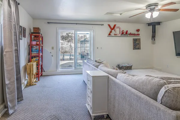a living room with furniture and a couch