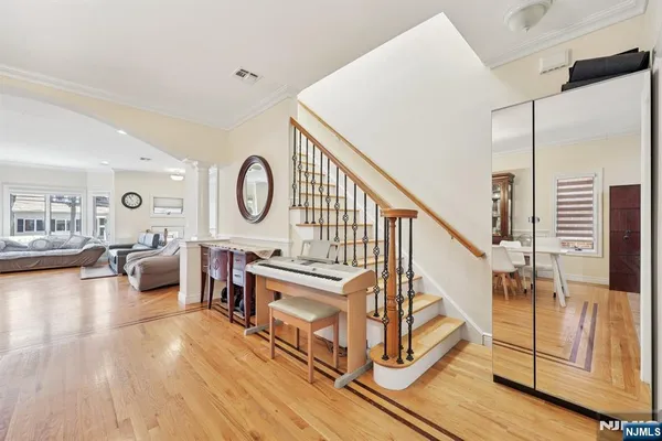 a living room with furniture and a table