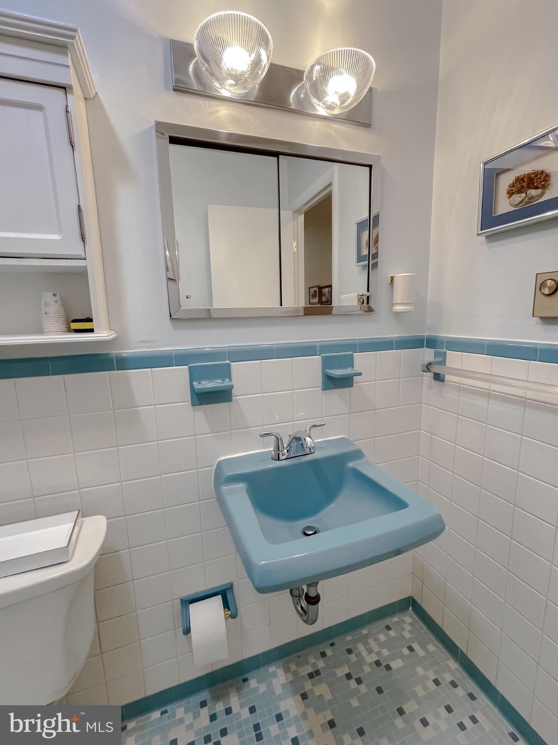 49078 Wynne Road Ridge, MD 20680 - Photo 26 of 57 Charming retro bathroom with blue accents.
