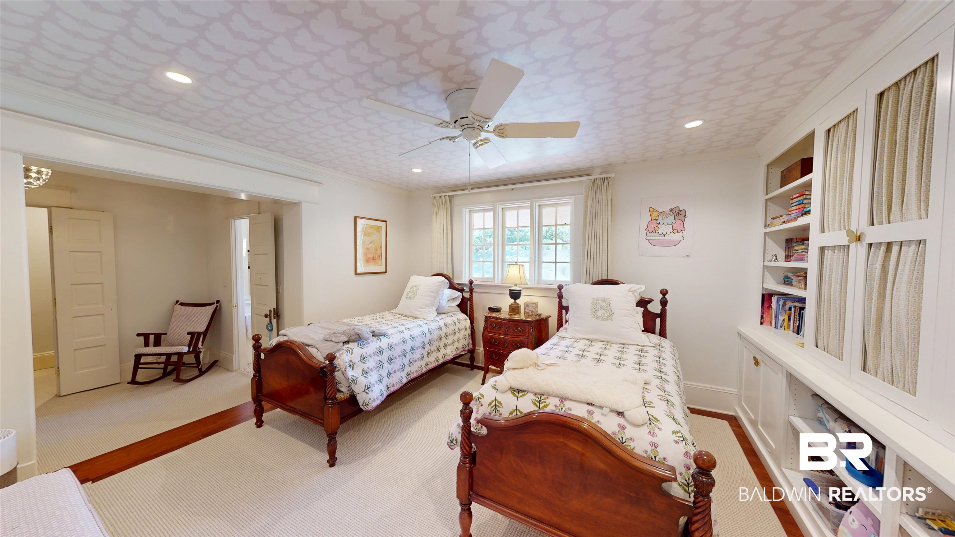 211 Lanier Avenue Mobile, AL 36607 - Photo 45 of 73 Bedroom featuring crown molding, recessed lighting, a ceiling fan, and carpet