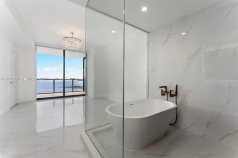 a bathroom with a bathtub