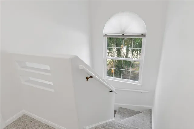 a view of hallway with window and front door