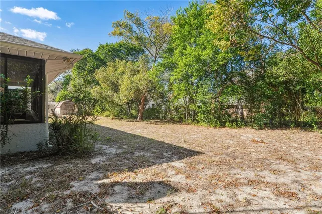 an aerial view of a house with a yard and a large tree