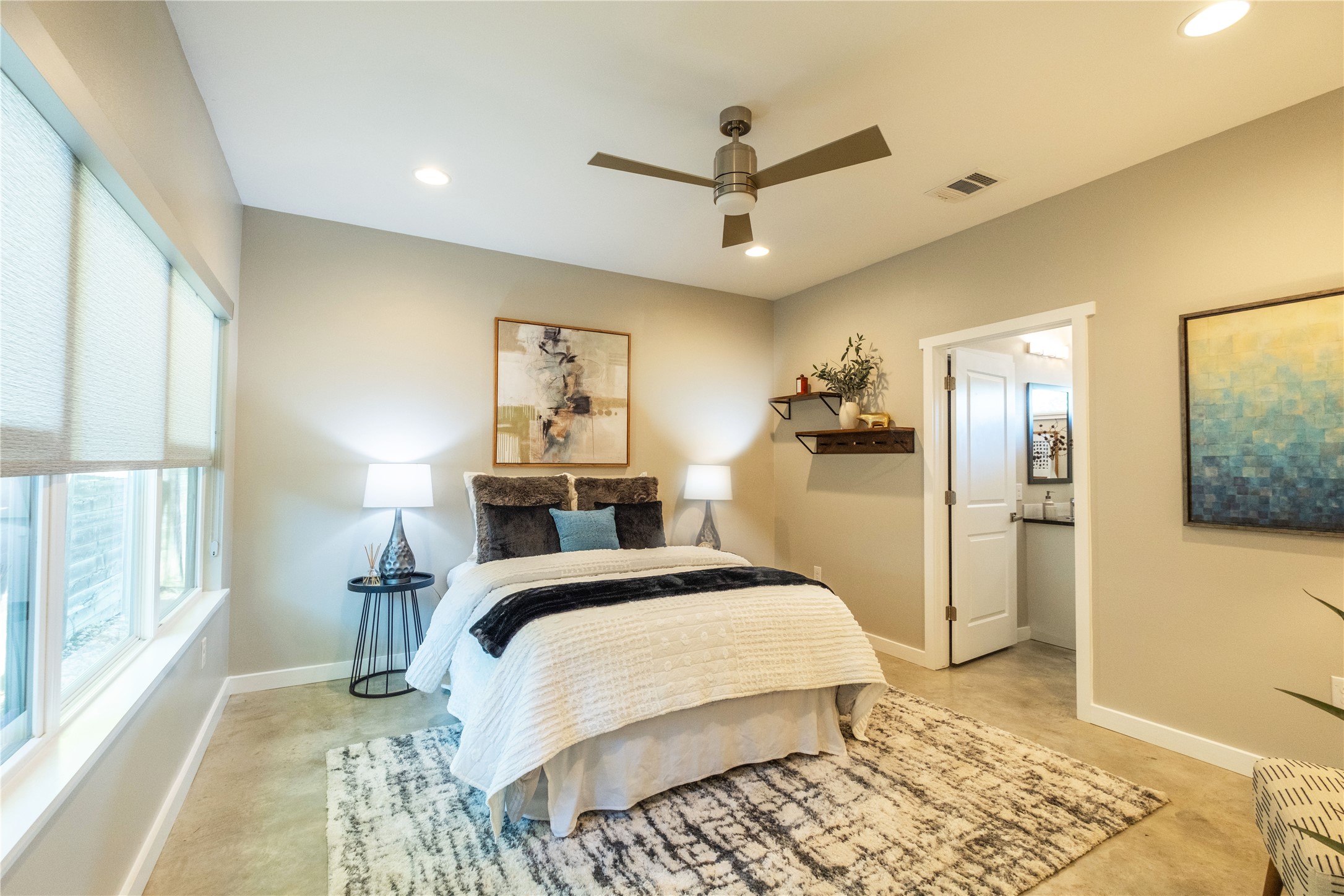 7601 Bethune Avenue, Unit B Austin, TX 78752 - Photo 9 of 39 Bedroom with recessed lighting and ceiling fan