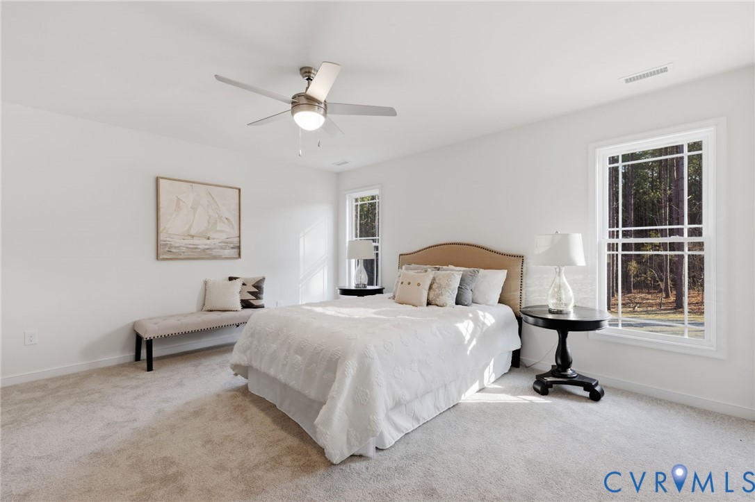 2460 Ballsville Road Powhatan, VA 23139 - Photo 21 of 28 a bedroom with a bed and a chandelier