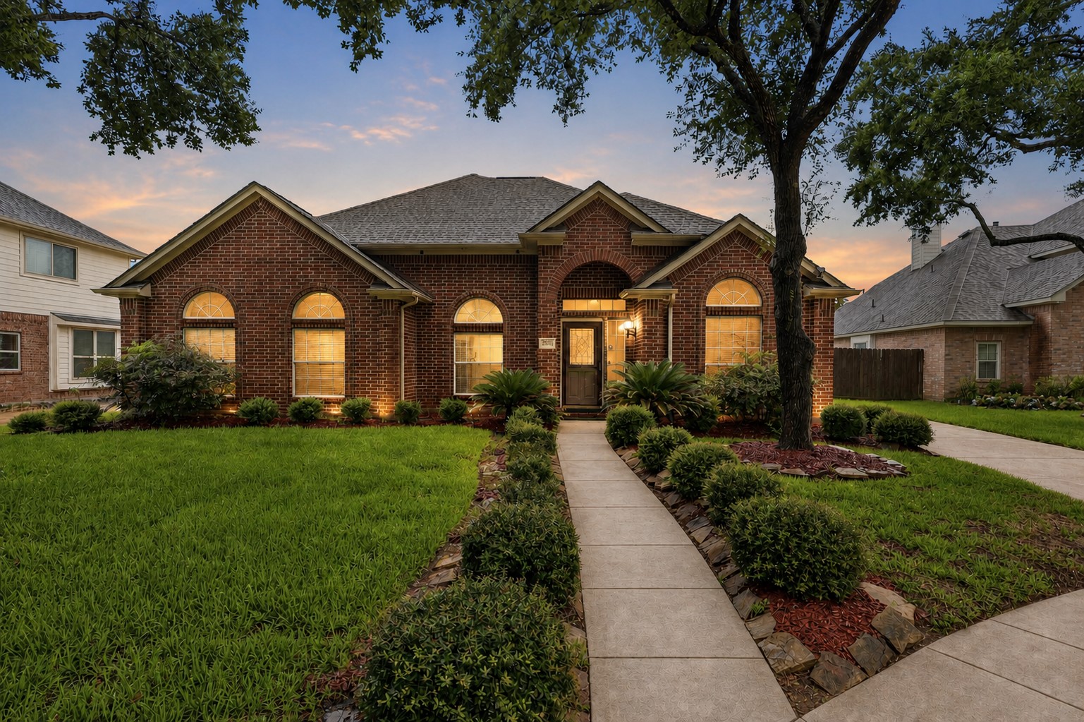 5815 Pheasant Ridge Lane Houston, TX 77041 - Photo 1 of 43 Stunning all-brick 1-story home on a large, lush private cul-de-sac lot! Gated entry leads to a detached 2½-car garage. Features include a covered patio, sprinkler system, and a Generac whole-home generator for peace of mind. This beautifully designed home offers exceptional privacy, timeless curb appeal, and outstanding outdoor space perfect for relaxing or entertaining. Enjoy the convenience of a gated driveway, mature landscaping, and a spacious backyard setting that creates your own private retreat.