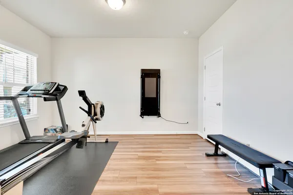 a view of a room with gym equipment