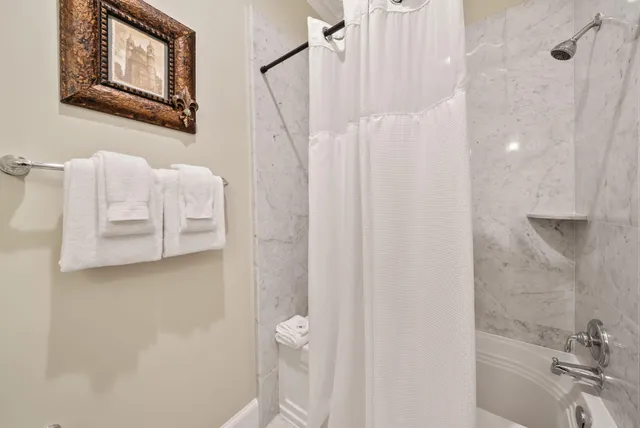 an aerial view of a house with a garden