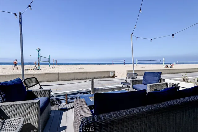 a view of a terrace with seating area