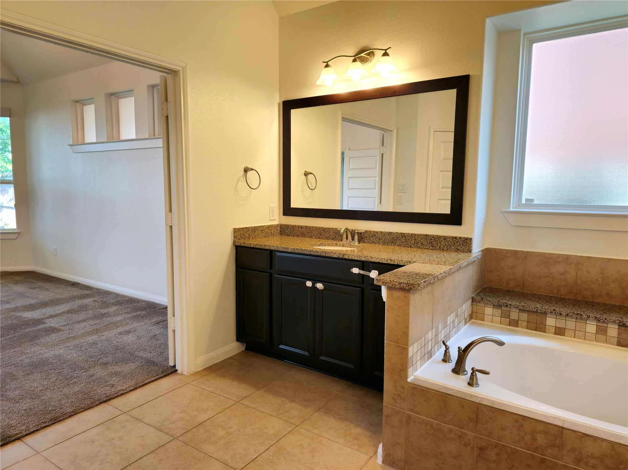 22106 Flashing Ridge Spring, TX 77389 - Photo 31 of 44 a bathroom with a tub a sink and a mirror