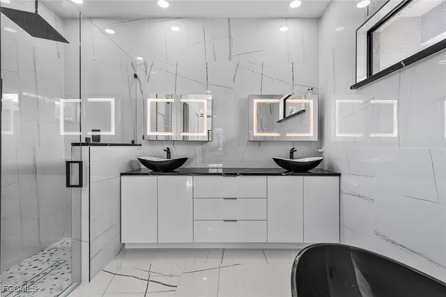 a view of a backyard with sitting area