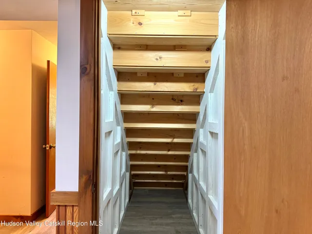 a view of walk in closet with empty racks