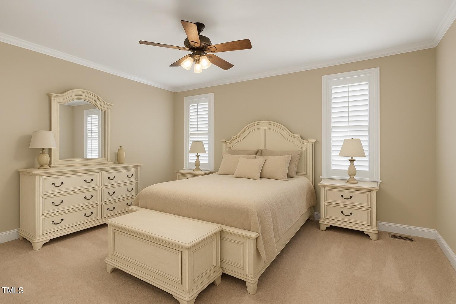 1012 Coram Fields Road Wake Forest, NC 27587 - Photo 16 of 38 a bedroom with a bed and a chandelier