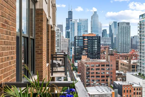 a city view with tall buildings