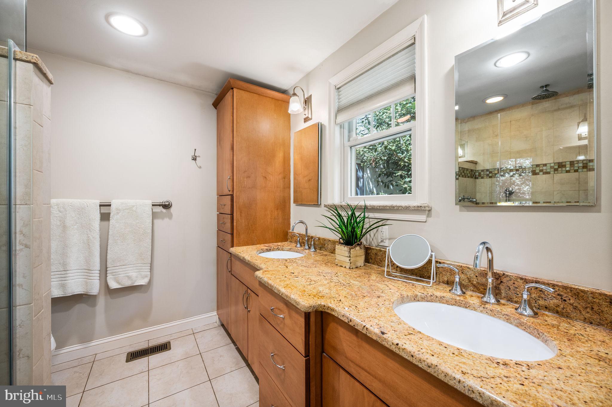 320 Riverview Road Swarthmore, PA 19081 - Photo 20 of 38 a bathroom with a granite countertop sink and a mirror
