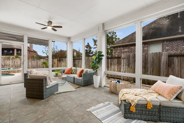 a outdoor living space with furniture and window
