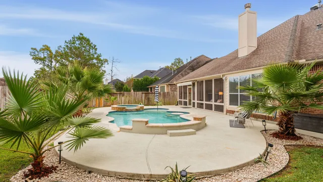a view of a backyard with palm trees