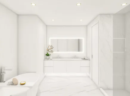 a bathroom with a bathtub and a sink