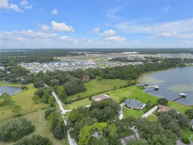 a view of a lake with a city