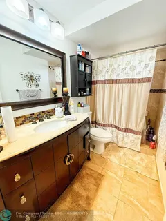 a bathroom with a sink mirror vanity and toilet