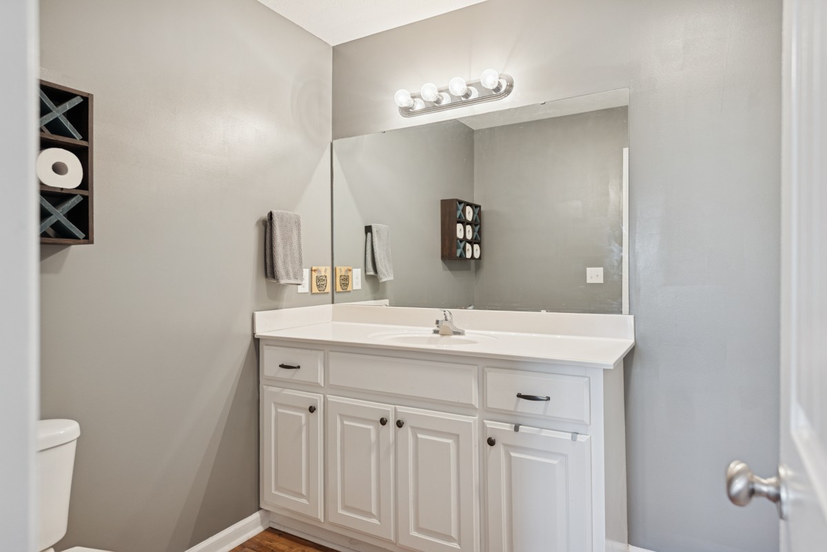 4915 Little Dry Creek Road Pulaski, TN 38478 - Photo 21 of 45 a bathroom with a sink a toilet and a mirror