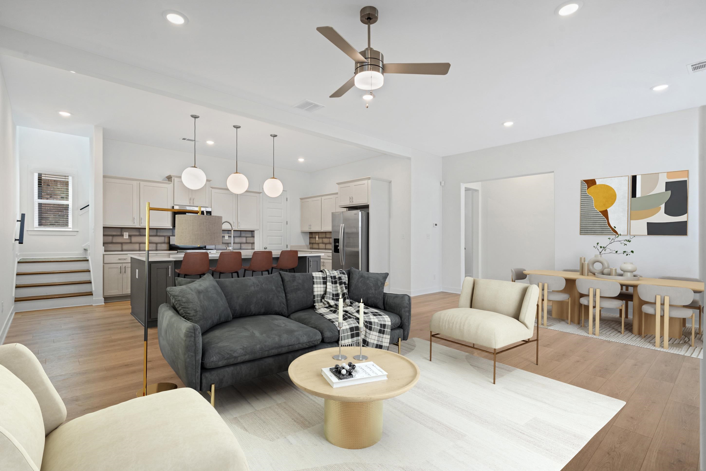 5710 Gerber Road Arlington, TN 38002 - Photo 5 of 26 Open-concept living space featuring wood-finish flooring, recessed lighting, and a ceiling fan