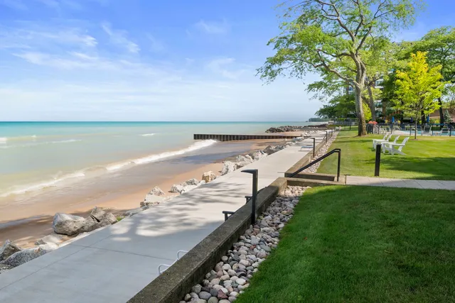 a view of a lake with a big yard