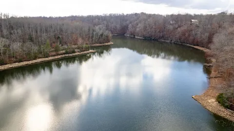 a view of a lake with a mountain in the background