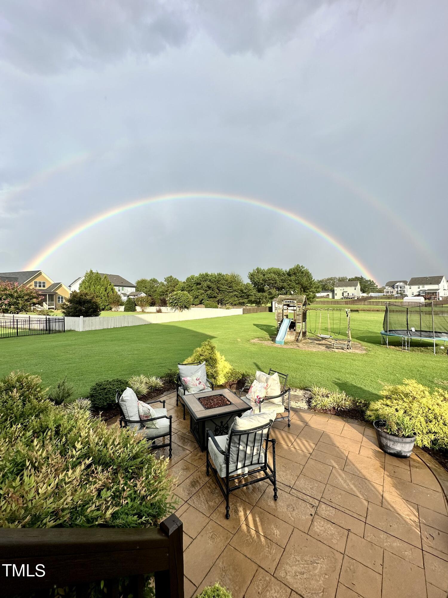 8305 Pin Cherry Drive Willow Spring, NC 27592 - Photo 55 of 60 a view of a lake with lawn chairs and a table