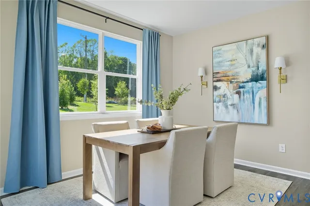 a dining room with window