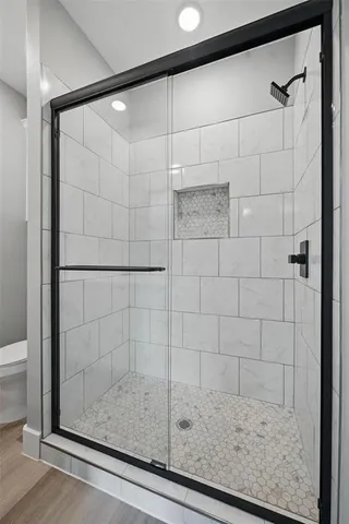 a bathroom with a shower