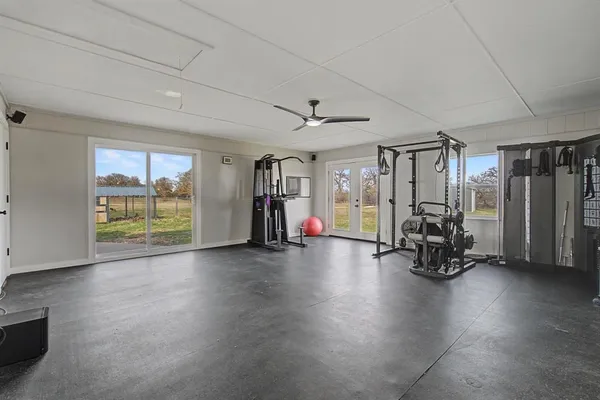 a view of a room with gym equipment