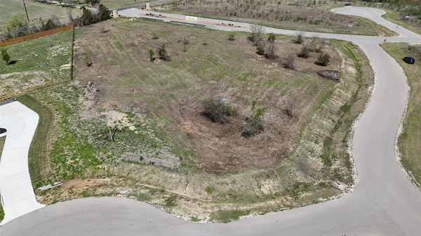 a view of a dry yard with trees