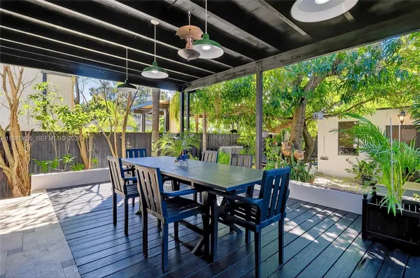 a view of a wooden fence and trees