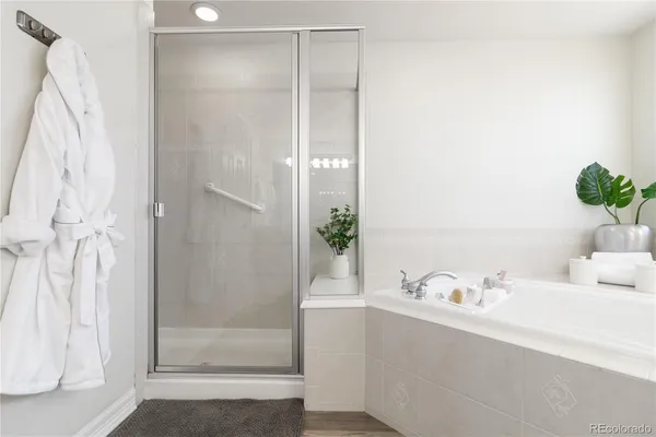 a bathroom with a shower and a sink