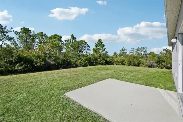 a view of a field of grass and trees