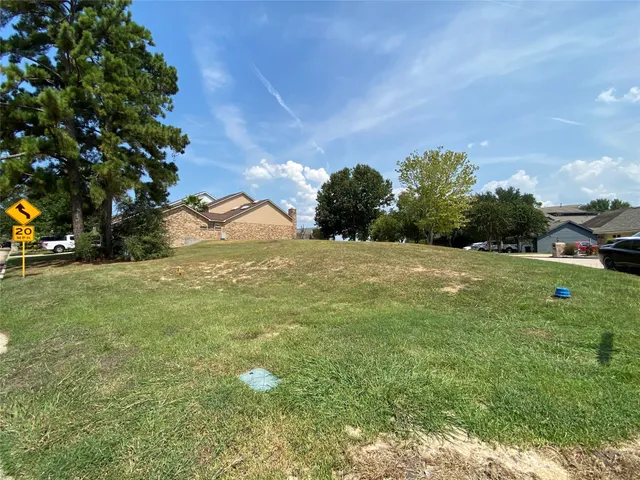a view of a field of grass and trees