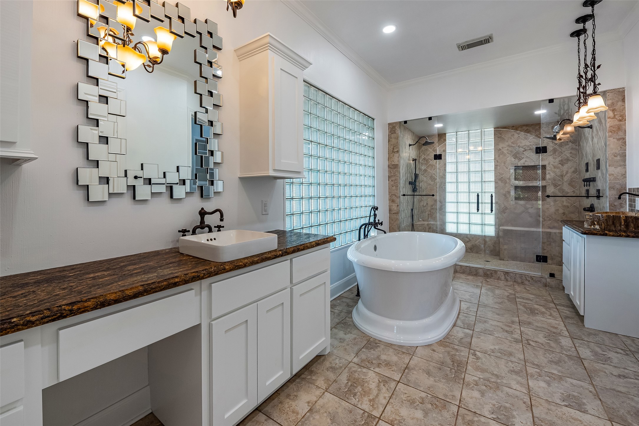 4610 Lea Lane Fulshear, TX 77406 - Photo 30 of 50 a bathroom with a granite countertop sink a toilet a mirror and shower