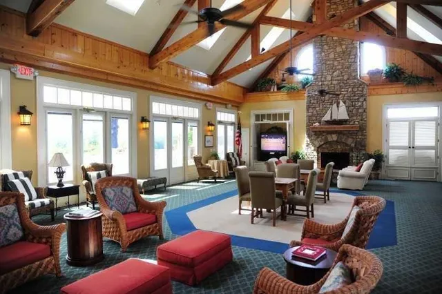 a garden view with a sitting space