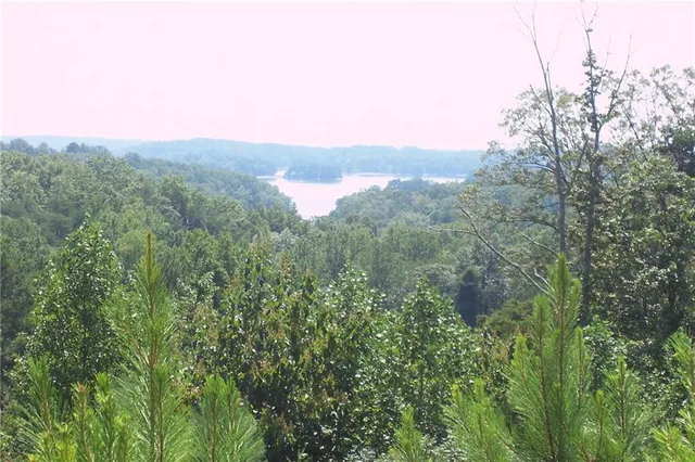 a view of a lake with a bench next to a lake
