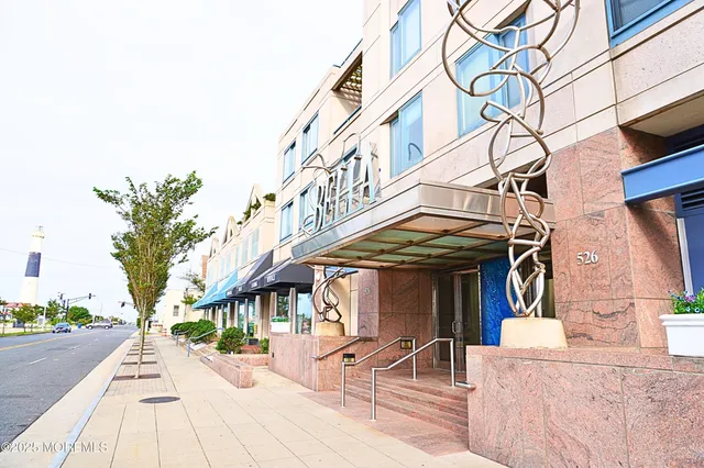 a view of a building with a bench