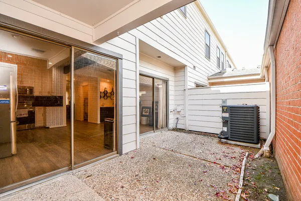 a view of a porch with a door
