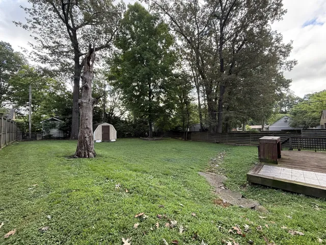 a view of a garden with a slide