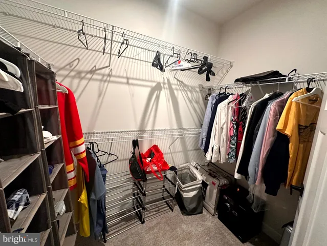a view of walk in closet with clothes and shoes