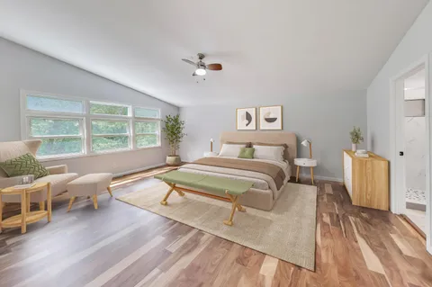 a view of a room with racks on the wall