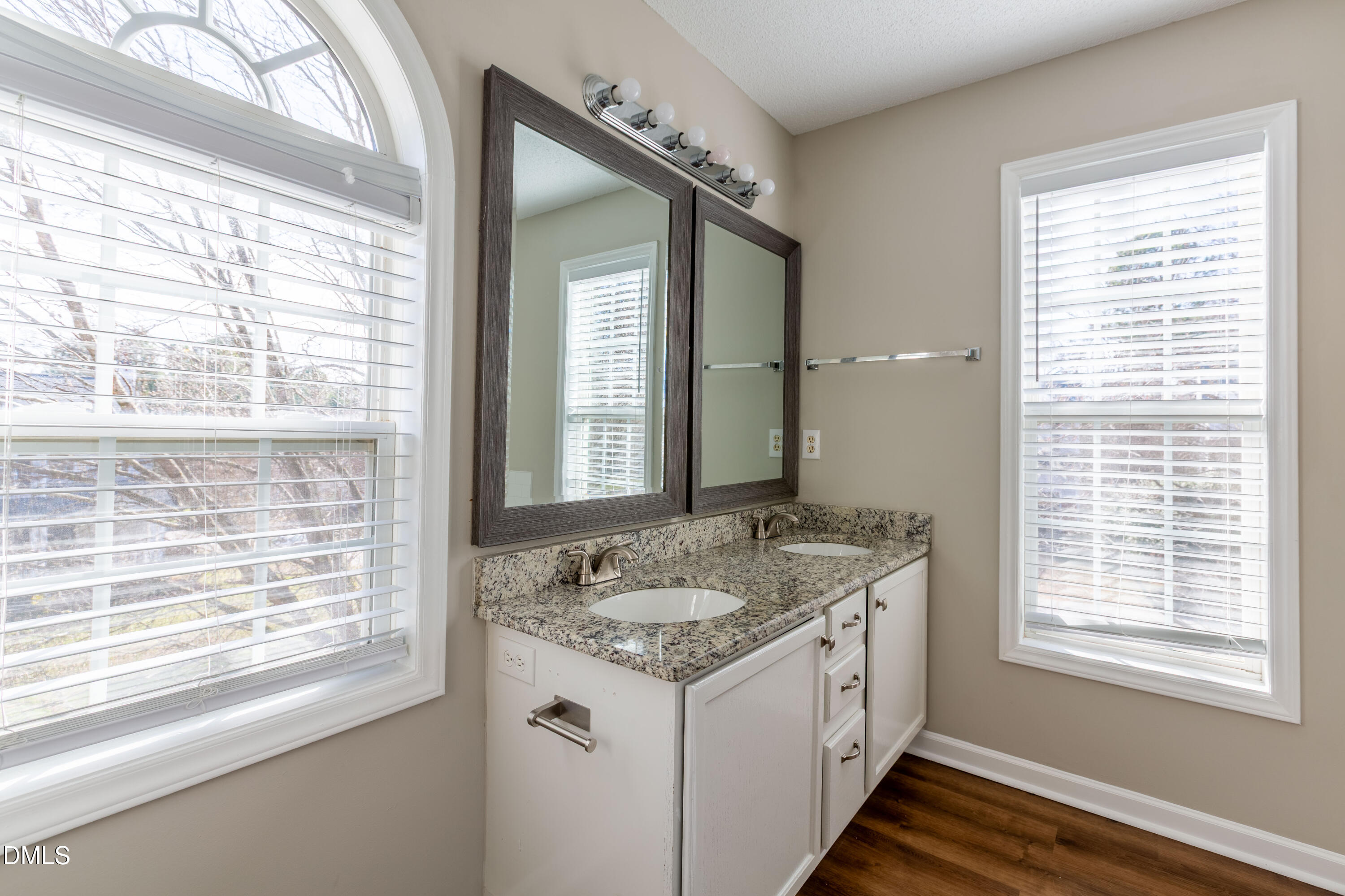2339 School Creek Place Raleigh, NC 27606 - Photo 26 of 59 a bathroom with a granite countertop sink and a window